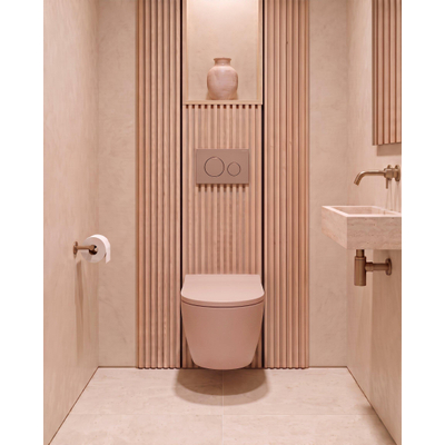 QeramiQ Dely Swirl Toiletset - 36.3x51.7cm - Geberit UP720 Duofix Sigma inbouwreservoir - slim zitting - bedieningsplaat taupe - ronde knoppen - mat beige