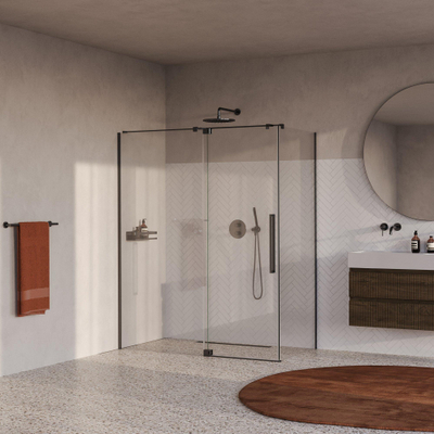 BRAUER Stellar Cabine de douche - 160x100x200cm - porte battante - revêtement verre - réversible - verre clair - PVD gunmetal brossé