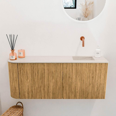 Mondiaz JOYA-DLUX 101.6cm toiletmeubel - ronding links kleur Oak - Wastafel FAYE positie Rechts Zonder kraangat kleur Meli.