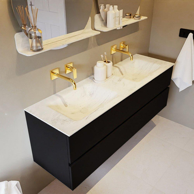 Mondiaz VICA-DLUX ensemble de meuble de salle de bain - 150cm - meuble sous-vasque urban - 2 tiroirs - lavabo encastré cloud double - sans trous de robinet - version haute de 60cm - opalo