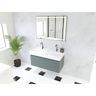 HR Matrix ensemble de meubles de salle de bain 3d 100cm 1 tiroir sans poignée avec bandeau de poignée en couleur petrol matt avec lavabo kube 2 trous de robinetterie blanc