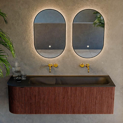 Mondiaz KURVE Ensemble de meuble salle de bain - 145x46x40cm - 1 tiroir - 1 porte - lavabo en solid surface - droite - sans trou de robinet - Ruby