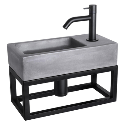 Differnz Ravo pack lave-mains – 38,5 x 18,5 x 25 cm – béton gris foncé – robinet courbé noir mat – avec cadre noir