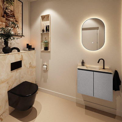 MONDIAZ TURE-DLUX Meuble toilette - 60cm - Plata - EDEN - vasque Frappe - position centrale - 1 trou de robinet