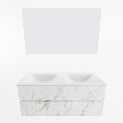 Mondiaz VICA ensemble de meuble de salle de bain - 120cm - meuble sous-vasque carrara - 2 tiroirs - lavabo cloud double - sans trous de robinet - couleur talc - miroir LED - version XL 60cm de haut