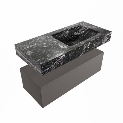 Mondiaz ALAN-DLUX Ensemble de meuble - 100cm - meuble Dark grey mat - 1 tiroir - Lavabo Cloud Lava suspendu - vasque Droite - 0 trous de robinet