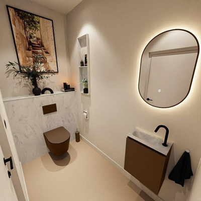 MONDIAZ TURE-DLUX 40cm toiletmeubel Rust. EDEN wastafel Opalo positie links. Met 1 kraangat.