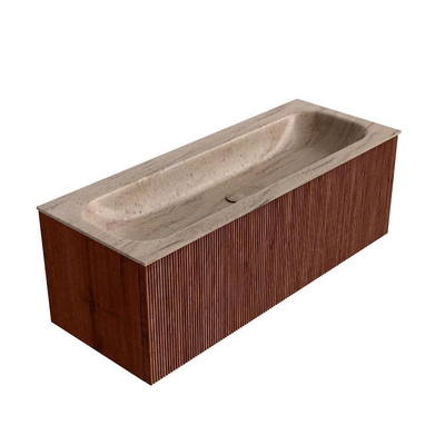 MONDIAZ KURVE-DLUX Meuble de salle de bains 120cm couleur Ruby avec 1 tiroir et 0 porte. Lavabo BIG LARGE central sans trou de robinet Saba.