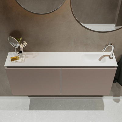 MONDIAZ TURE Toiletmeubel 120x23x50cm met 1 kraangaten 2 deuren smoke mat Wastafel Eden rechts Solid Surface Wit