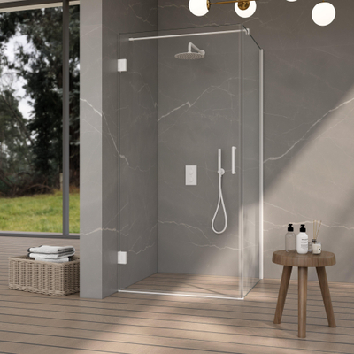 FugaFlow Eccelente Vetro Cabine de Douche - 100x100x200cm - charnières - poignée de porte - barre de stabilisation - plat - verre de sécurité clair - Mat blanc