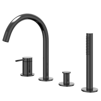 IVY Bond Ensemble de robinetterie de bord de baignoire - 4 voies - mitigeur - bec pivotant - douchette extractible - Chromé noir PVD