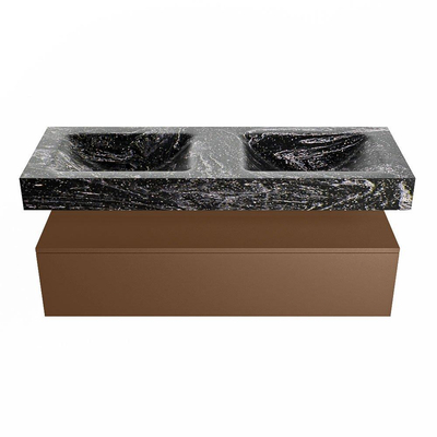 Mondiaz ALAN-DLUX Ensemble de meuble - 130cm - meuble Rust mat - 1 tiroir - Lavabo Cloud Lava suspendu - vasque Gauche et droite - 2 trous de robinet