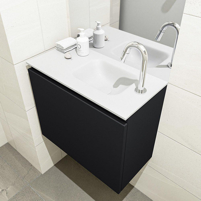 MONDIAZ OLAN Fonteinset - 60x30x40cm - 1 kraangat - 1 lade - urban mat - wasbak rechts - Solid Surface Wit