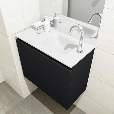 MONDIAZ OLAN Kit lave-mains - 60x30x40cm - 1 trou de robinet - 1 tiroir - urban mat - lavabo à droite - Solid Surface Blanc