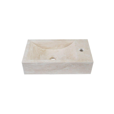 Saniclass Holz Atelier Ensemble de meuble de toilette - 40x60.5cm - 1 porte - lave-mains travertin - trou de robinet à droite - walnut pure