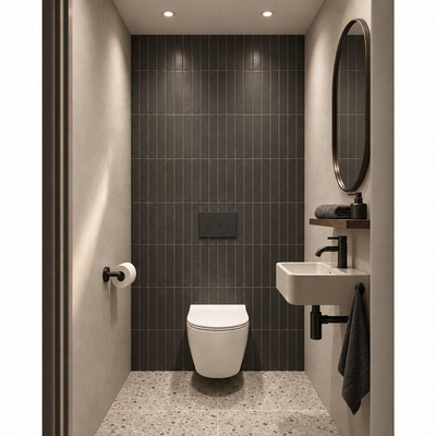 Adema Salina 2.0 Toiletset - 48.5x36x32cm - diepspoel - spoelrandloos - QeramiQ inbouwreservoir - softclose - quickrelease - toiletzitting - mat antraciet kunststof bedieningsplaat - ronde knoppen - wit