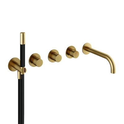 Hotbath Cobber Inbouw bad thermostaat - met 2 stopkranen - met uitloop geborsteld messing - PVD - (goud)