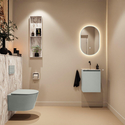 MONDIAZ TURE-DLUX Meuble toilette - 40cm - Greey - EDEN - vasque Glace - position centrale - sans trou de robinet