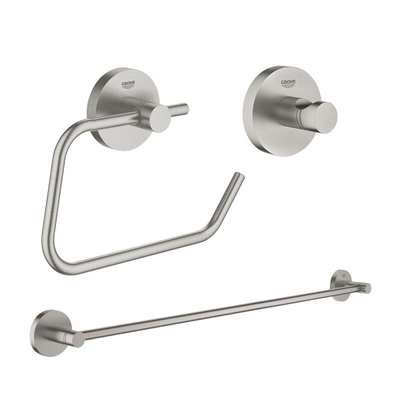 Grohe Essentials Accessoireset 3-delig - handdoekhouder - handdoekhaak - toiletrolhouder zonder klep - Supersteel (RVS)