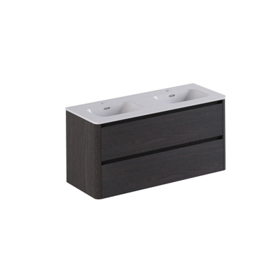 Thebalux Sunny Ensemble meuble de salle de bains - 122x46x57cm - lavabo - céramique - 2 trous de robinet - blanc brillant - meuble bas - 2 tiroirs - sans poignées - placage bois - Chocolate (anthracite)