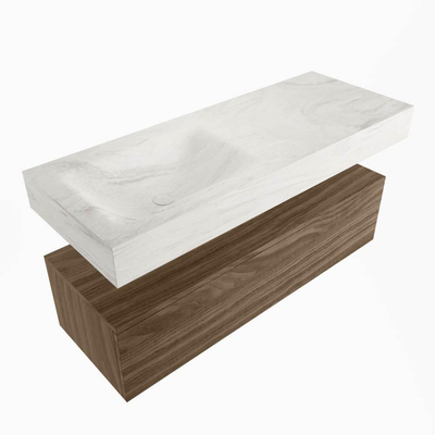Mondiaz ALAN-DLUX Meuble de salle de bains 120cm sous-meuble Mocha 1 tiroir. Lavabo suspendu CLOUD gauche sans trou de robinet. couleur Ostra.