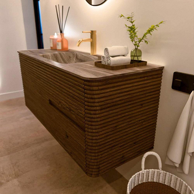 Mondiaz CIRO-DLUX Badkamermeubelset - 120x45x50cm - Solid surface wastafel Sombra - 1 wasbak Midden - 1 kraangat - 2 lades - Dusk