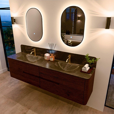 Mondiaz CIRO-DLUX Badkamermeubelset - 190x45x50cm - Solid surface wastafel Lava - 2 wasbak Dubbel - 2 kraangaten - 4 lades - Ruby