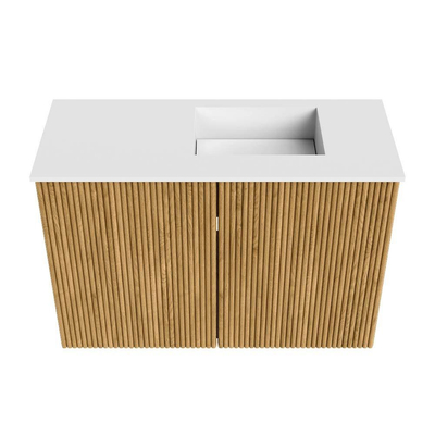 Mondiaz JOYA 60cm toiletmeubel - kleur Oak - Wastafel FAYE positie Rechts 1 kraangat kleur Talc.