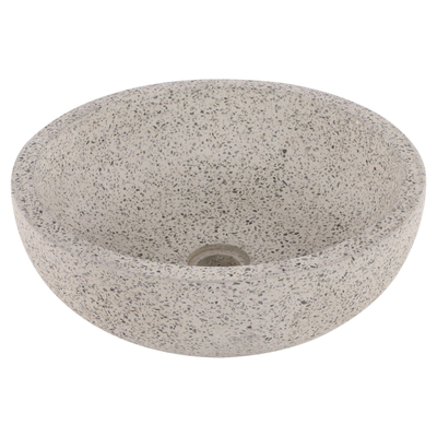Differnz Terrazzo waskom - 40x40x15cm - rond - terrazzo - mat wit/zwart SHOWROOMMODEL