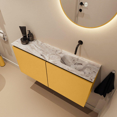 MONDIAZ TURE-DLUX 100cm toiletmeubel Ocher. EDEN wastafel Glace positie rechts. Zonder kraangat.