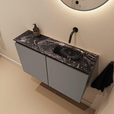 MONDIAZ TURE-DLUX 80cm toiletmeubel Smoke. EDEN wastafel Lava positie rechts. Zonder kraangat.