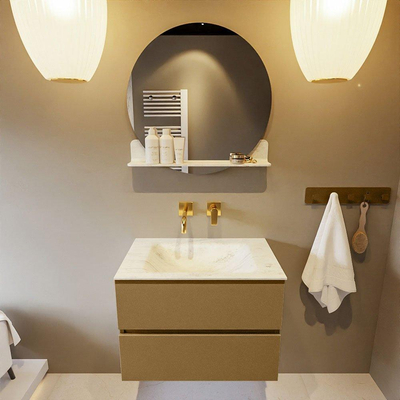 Mondiaz VICA-DLUX ensemble de meuble de salle de bain - 70cm - meuble sous-vasque oro - 2 tiroirs - lavabo encastré cloud milieu - sans trous de robinet - version haute de 60cm - opalo