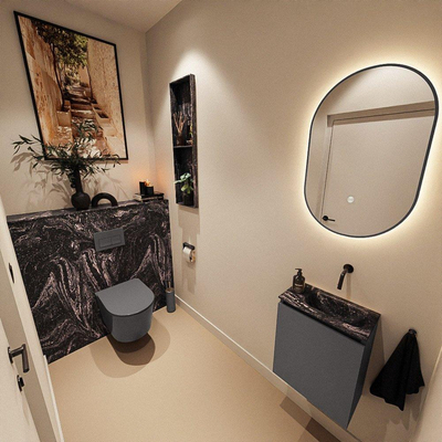 MONDIAZ TURE-DLUX 40cm toiletmeubel Dark Grey. EDEN wastafel Lava positie rechts. Zonder kraangat.