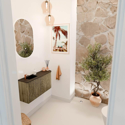 Mondiaz JOYA 81.6cm toiletmeubel - ronding rechts kleur Dusk - Wastafel FAYE positie Links 1 kraangat kleur Urban.