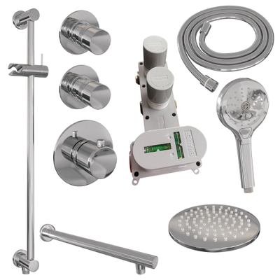 Brauer Chrome Edition Set de douche à encastrer thermostatique avec partie encastrable douche de tête 20cm bras mural douchette ronde et barre de douche Chrome