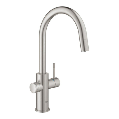 Grohe Blue Home Keukenkraan - uittrekbare c uitloop - 1 gats - filterfunctie - plat licht en bruisend water - Brushed Supersteel (RVS)