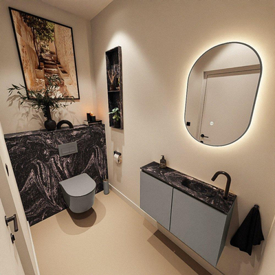 MONDIAZ TURE-DLUX Meuble de toilettes 80 cm Smoke. Lavabo EDEN Lava position droite. Avec 1 trou de robinet.