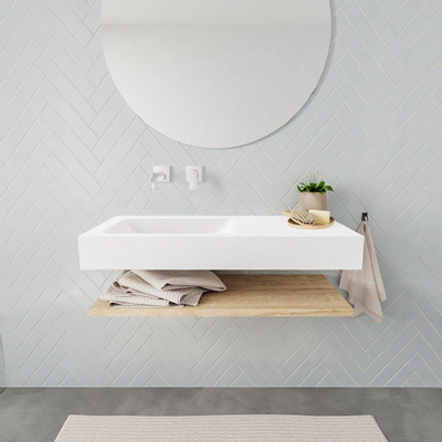 MONDIAZ ALAN 100cm - Ensemble meuble de salle de bains - tablette - chêne blanchi - lavabo suspendu - vasque à gauche - 0 trous de robinet - talc