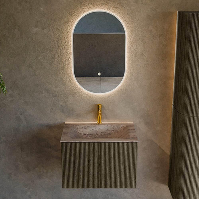 MONDIAZ KURVE-DLUX Meuble de salle de bains 60 cm couleur Shadow avec 1 tiroir et 0 porte. Lavabo CLOUD Central 1 trou de robinet Oza.