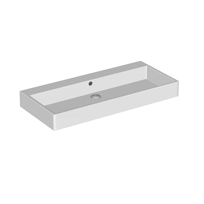 INK Unit lavabo - 100x40x10cm - 1 bassin - 2 trous de robinet - porcelaine blanc brillant