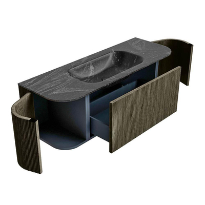 Mondiaz KURVE-DLUX Badkamermeubelset - 130x46x40cm - 1 lade - 2 deuren - wastafel solid surface - midden - zonder kraangat - Shadow