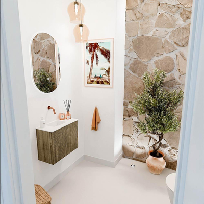 Mondiaz JOYA 50cm toiletmeubel - kleur Dusk - Wastafel FAYE positie Links Zonder kraangat kleur Talc.