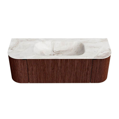 Mondiaz KURVE-DLUX Badkamermeubelset - 130x46x40cm - 1 lade - 2 deuren - wastafel solid surface - midden - zonder kraangat - Ruby