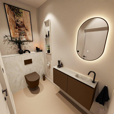 MONDIAZ TURE-DLUX Meuble toilette - 100cm - Rust - EDEN - vasque Ostra - position droite - 1 trou de robinet