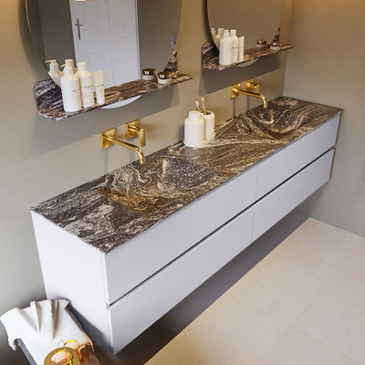 Mondiaz VICA-DLUX ensemble de meuble de salle de bain - 200cm - meuble sous-vasque cale - 4 tiroirs - lavabo encastrée cloud double - sans trous de robinet - version haute de 60cm - lave