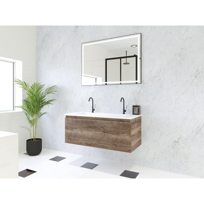 HR Matrix ensemble de meubles de salle de bain 3d 100cm 1 tiroir sans poignée avec cadre couleur charleston avec vasque fine 2 trous de robinetterie blanc