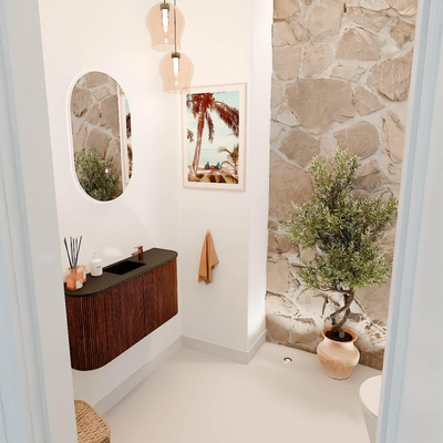 Mondiaz JOYA 83.2cm toiletmeubel - ronding links en rechts kleur Ruby - Wastafel FAYE positie Midden 1 kraangat kleur Urban.