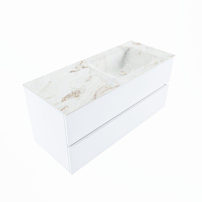 Mondiaz VICA-DLUX ensemble de meuble de salle de bain - 110cm - meuble sous lavabo talc - 2 tiroirs - lavabo encastré cloud droite - sans trous de robinet - version haute de 60cm - frape