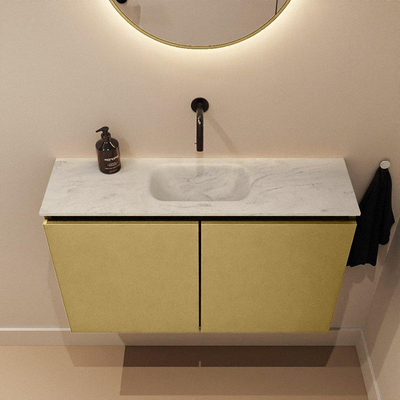 MONDIAZ TURE-DLUX Meuble toilette - 80cm - Oro - EDEN - vasque Opalo - position centrale - sans trou de robinet