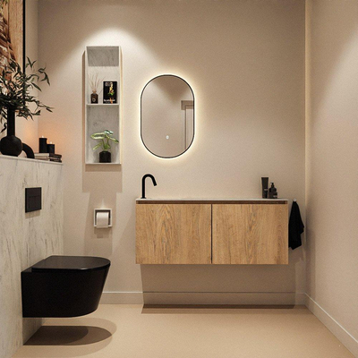 MONDIAZ TURE-DLUX Meuble toilette - 120cm - Washed Oak - EDEN - vasque Opalo - position gauche - 1 trou de robinet